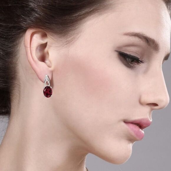925 Sterling Silver with 4.00 Cttw Rhodolite Garnet Oval Post Back Drop Earrings - Picture 3 of 4